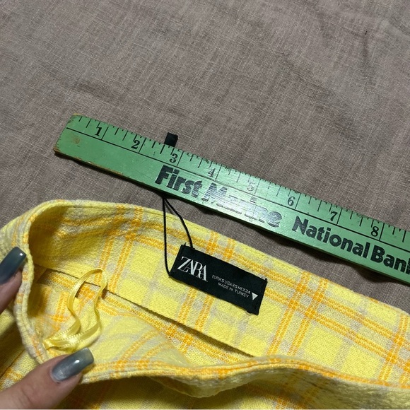 NWOT Zara Yellow Plaid Women's Skirt high slit side summer sundress bright - Picture 7 of 9